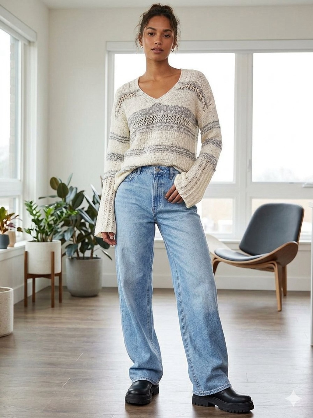 Storia Maverick Striped Textured Knit Sweater